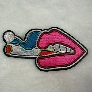Smoking Lips Patch Unisex  Pink New Pop Art Stoner Iron On Applique